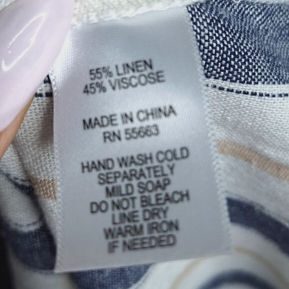 Cynthia Rowley Linen Blend Shirt Dress Large Striped Drop Waist Lagenlook Beachy - Picture 6 of 7